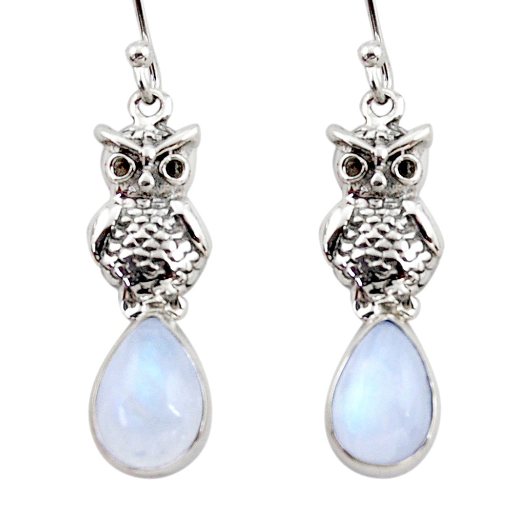 925 sterling silver 4.82cts natural rainbow moonstone owl earrings r48129