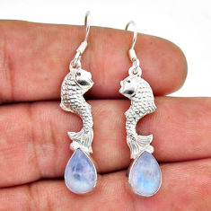 925 sterling silver 5.03cts natural rainbow moonstone pear fish earrings n51119