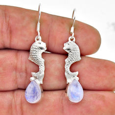925 sterling silver 5.02cts natural rainbow moonstone pear fish earrings n51120
