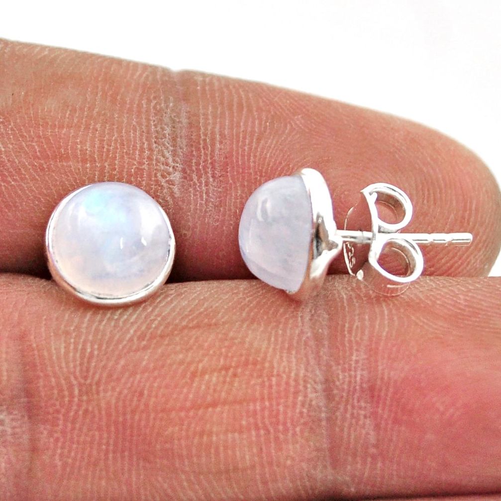925 sterling silver 5.65cts natural rainbow moonstone round stud earrings r27337