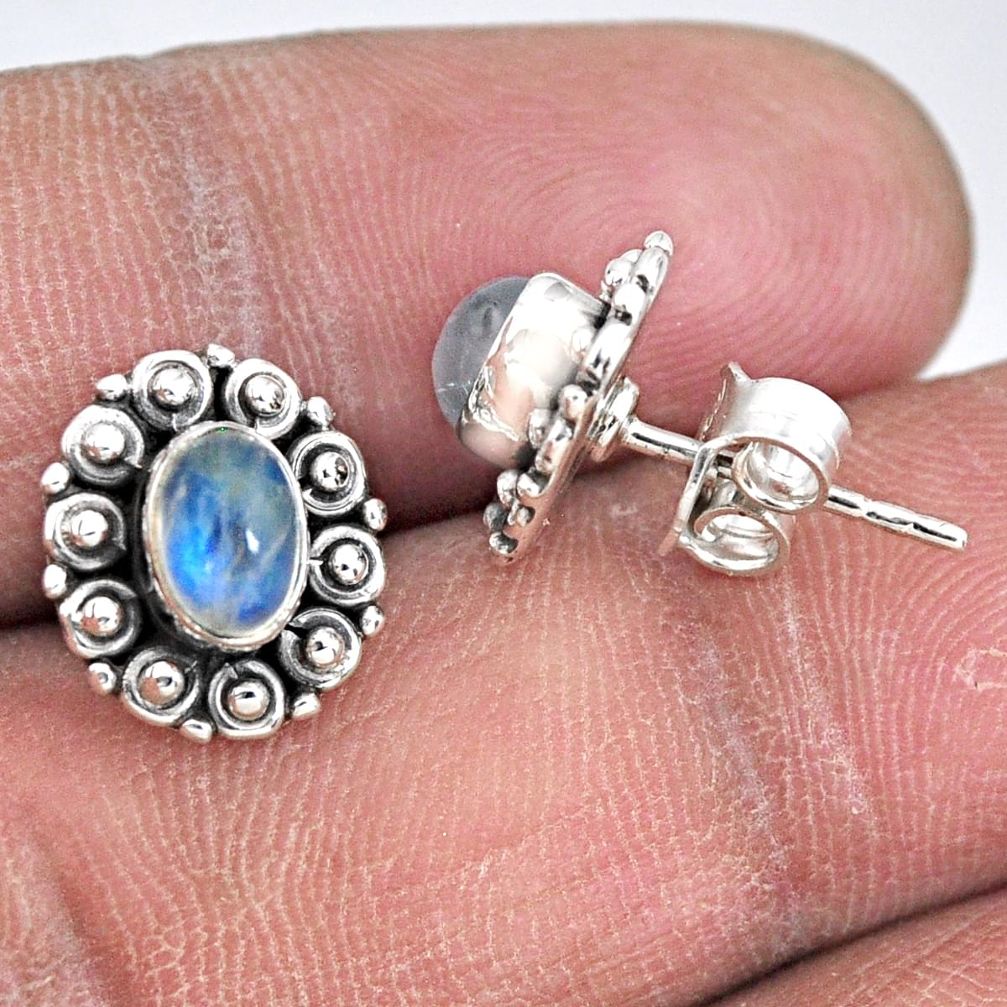 925 sterling silver 2.60cts natural rainbow moonstone stud earrings r55140