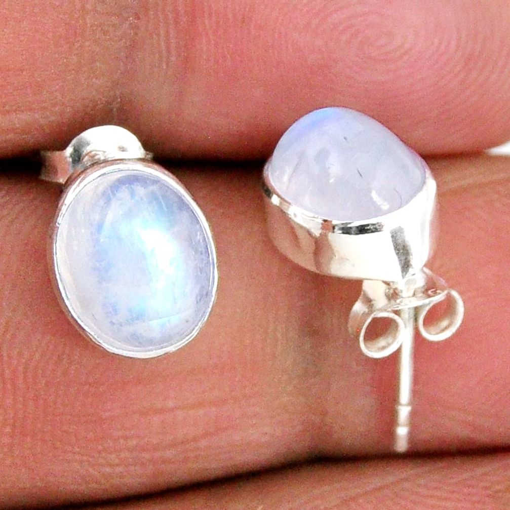 925 sterling silver 5.48cts natural rainbow moonstone stud earrings r56516