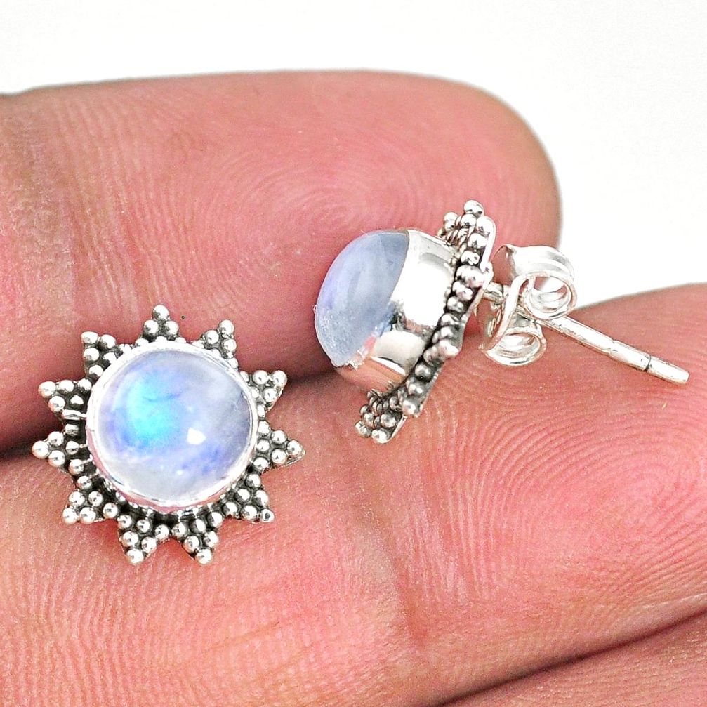 925 sterling silver 4.91cts natural rainbow moonstone stud earrings r67015