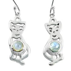 925 sterling silver 2.28cts natural rainbow moonstone two cats earrings p60760