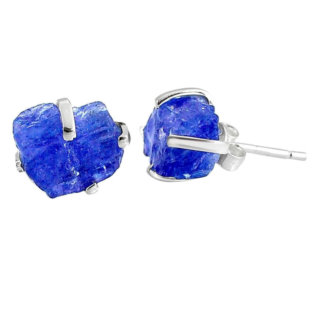 925 sterling silver 6.94cts natural raw tanzanite rough stud earrings r79504