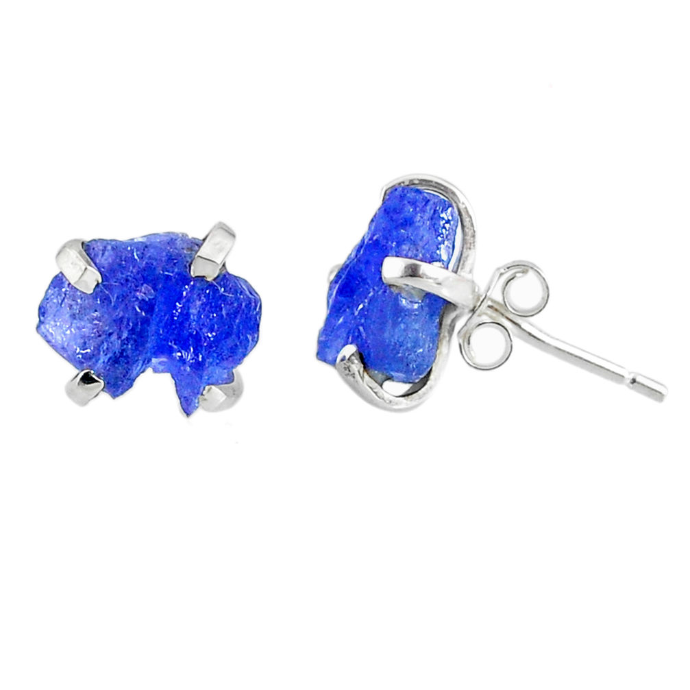 925 sterling silver 6.94cts natural raw tanzanite rough stud earrings r79514