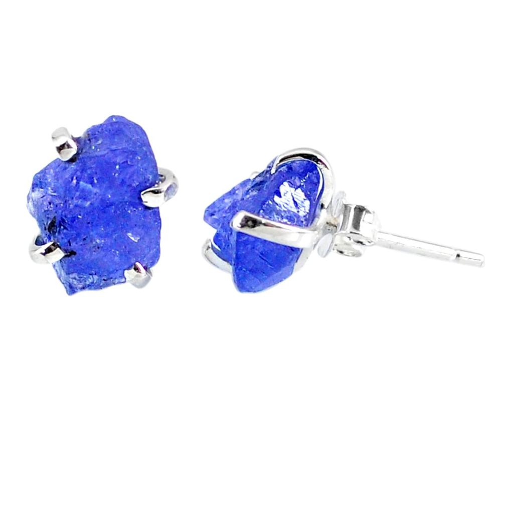 925 sterling silver 7.36cts natural raw tanzanite rough stud earrings r79540