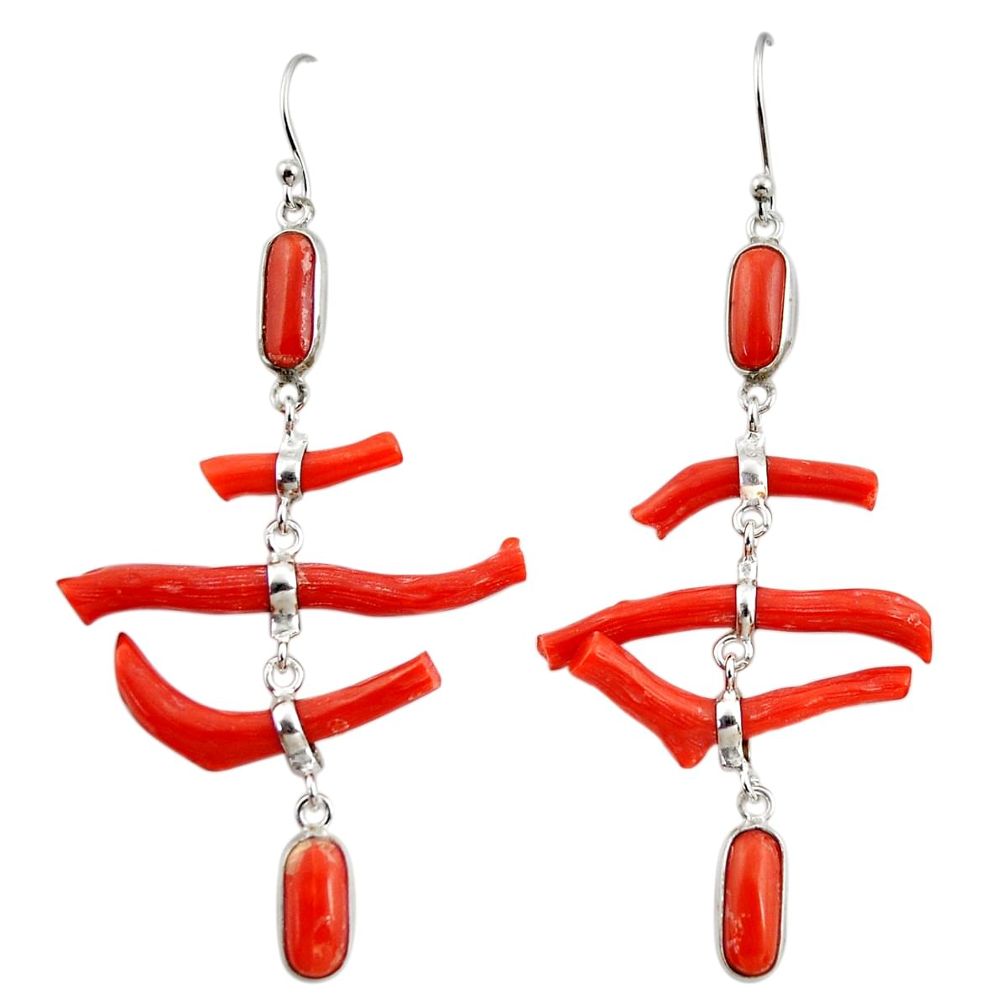 925 sterling silver 17.29cts natural red coral dangle earrings jewelry r33229