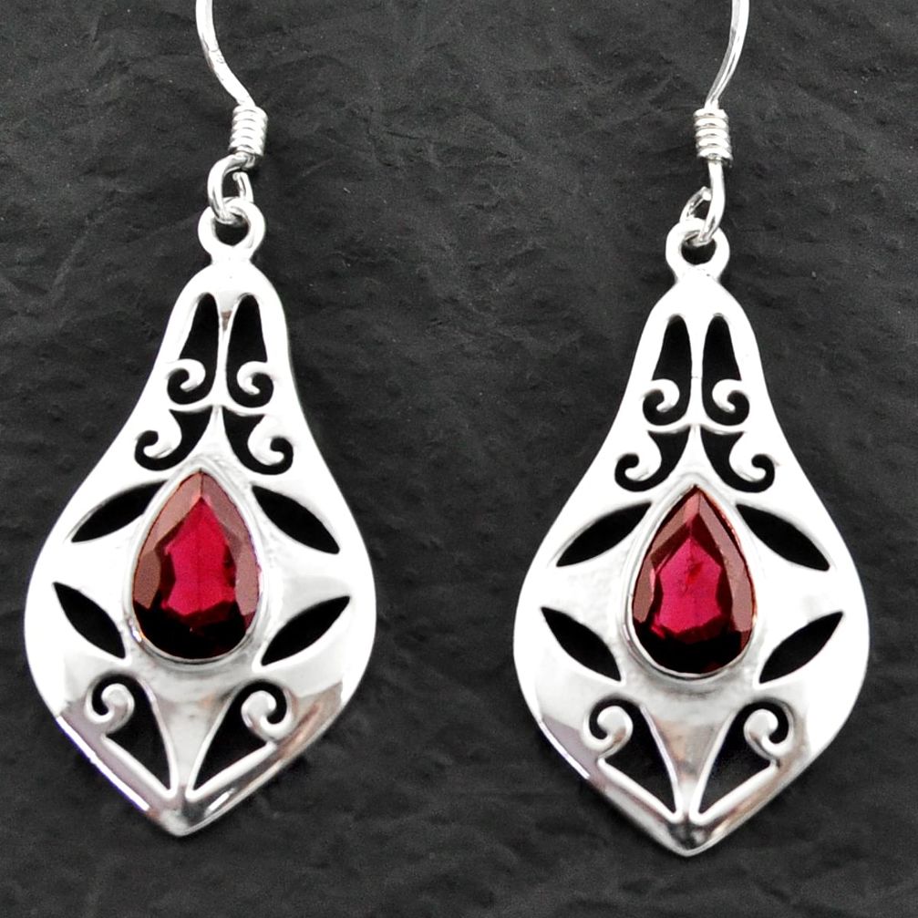 925 sterling silver 5.28cts natural red garnet dangle earrings jewelry d40616