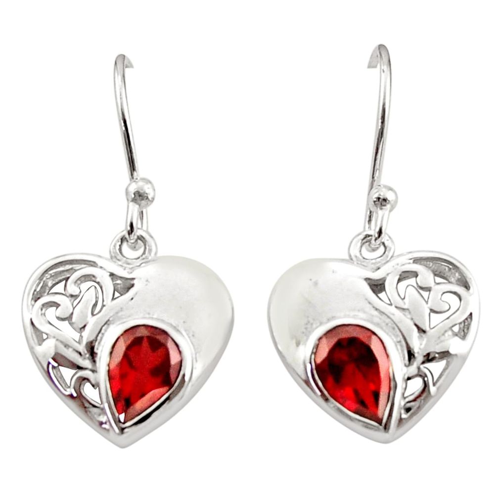 925 sterling silver 3.32cts natural red garnet dangle heart earrings d40067