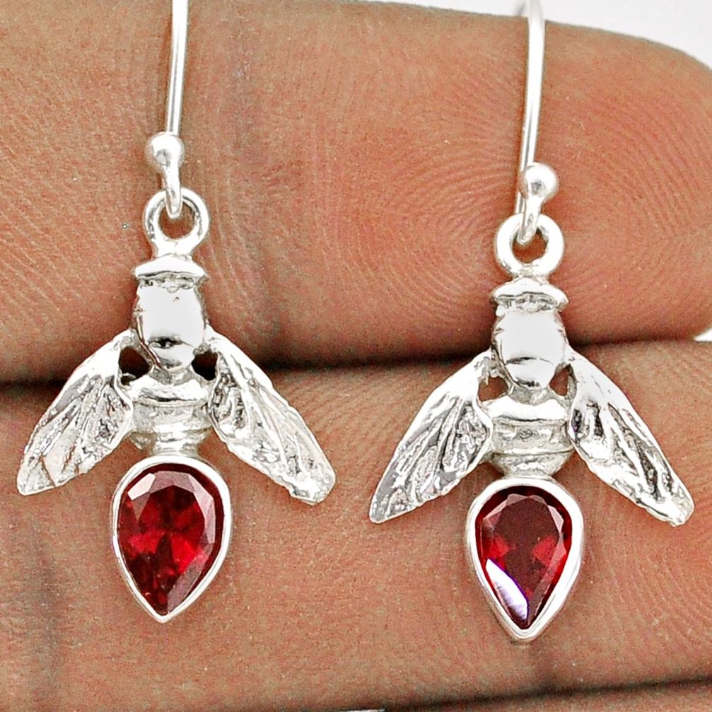 925 sterling silver 3.23cts natural red garnet honey bee earrings jewelry t85354