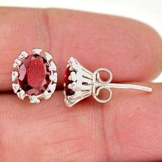 925 sterling silver 4.46cts natural red garnet oval stud earrings jewelry y63894