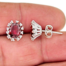 925 sterling silver 4.27cts natural red garnet oval stud earrings jewelry y63898