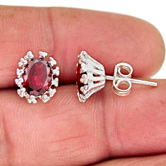 925 sterling silver 3.98cts natural red garnet oval stud earrings jewelry y63900