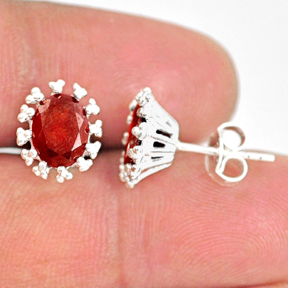 925 sterling silver 3.95cts natural red garnet handmade stud earrings r82899