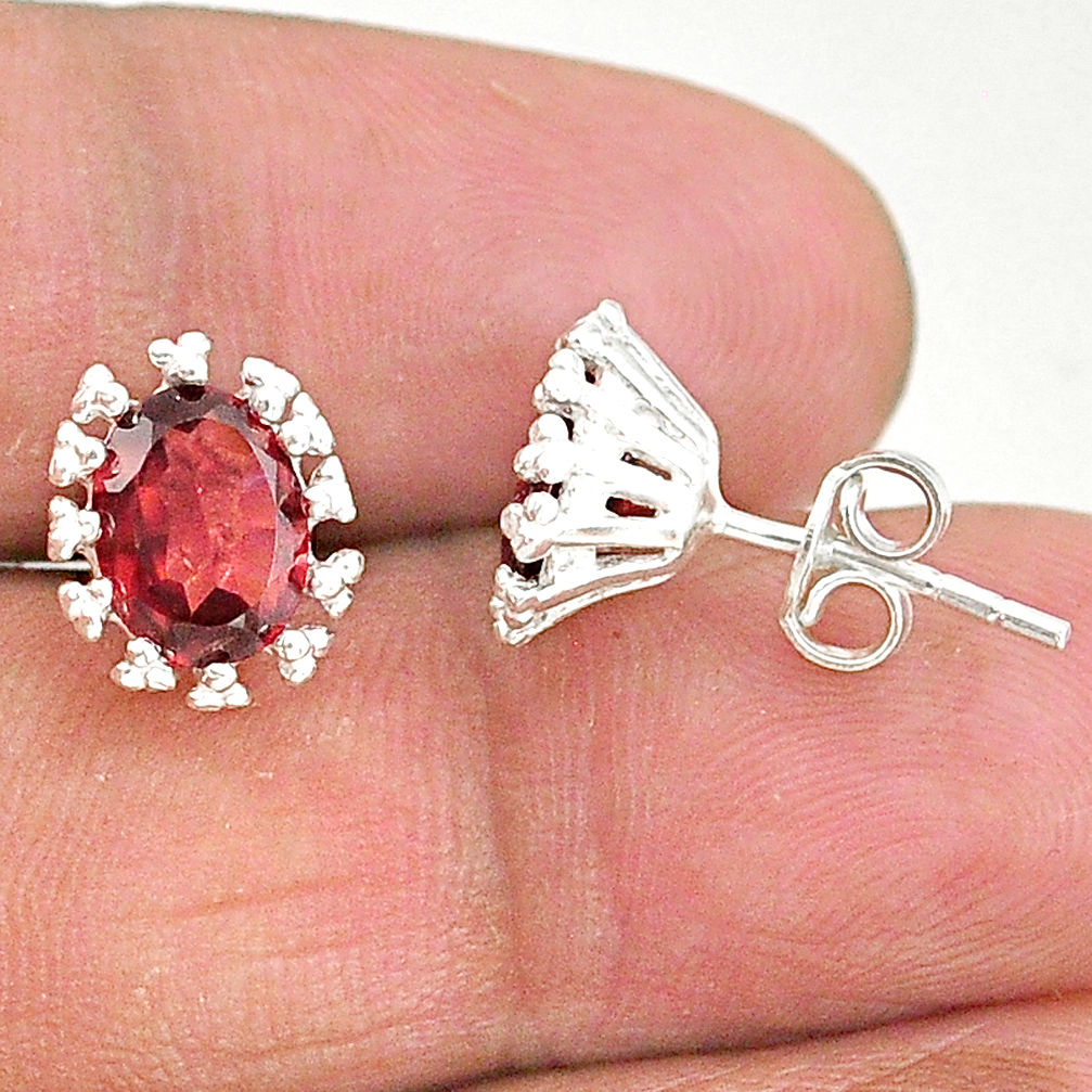 925 sterling silver 4.20cts natural red garnet stud earrings jewelry t4507