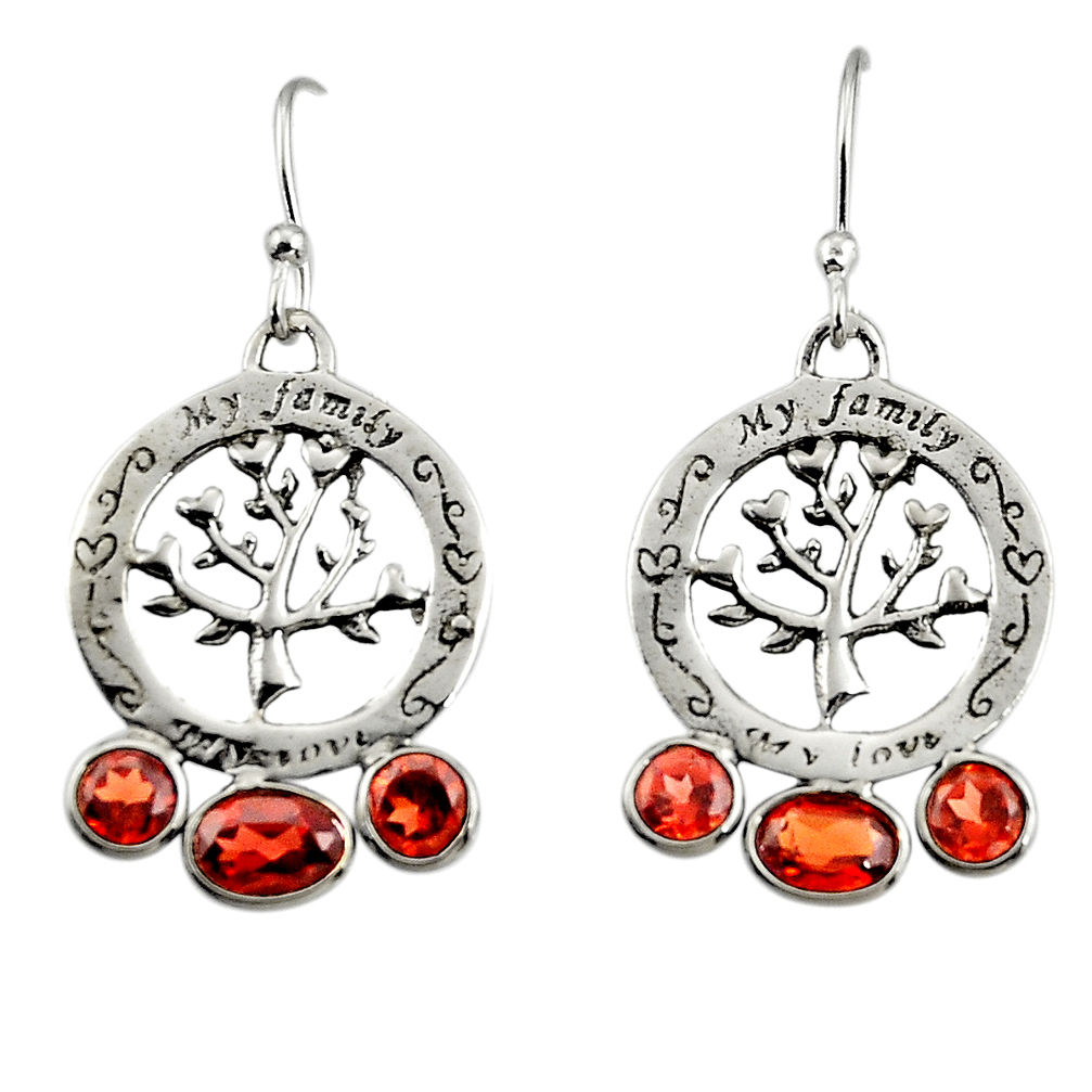 925 sterling silver 5.93cts natural red garnet tree of life earrings r32991