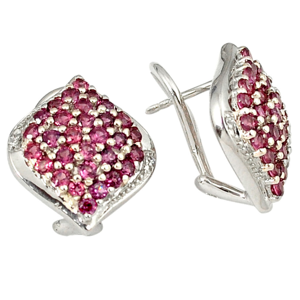 925 sterling silver natural red rhodolite white topaz stud earrings j11795