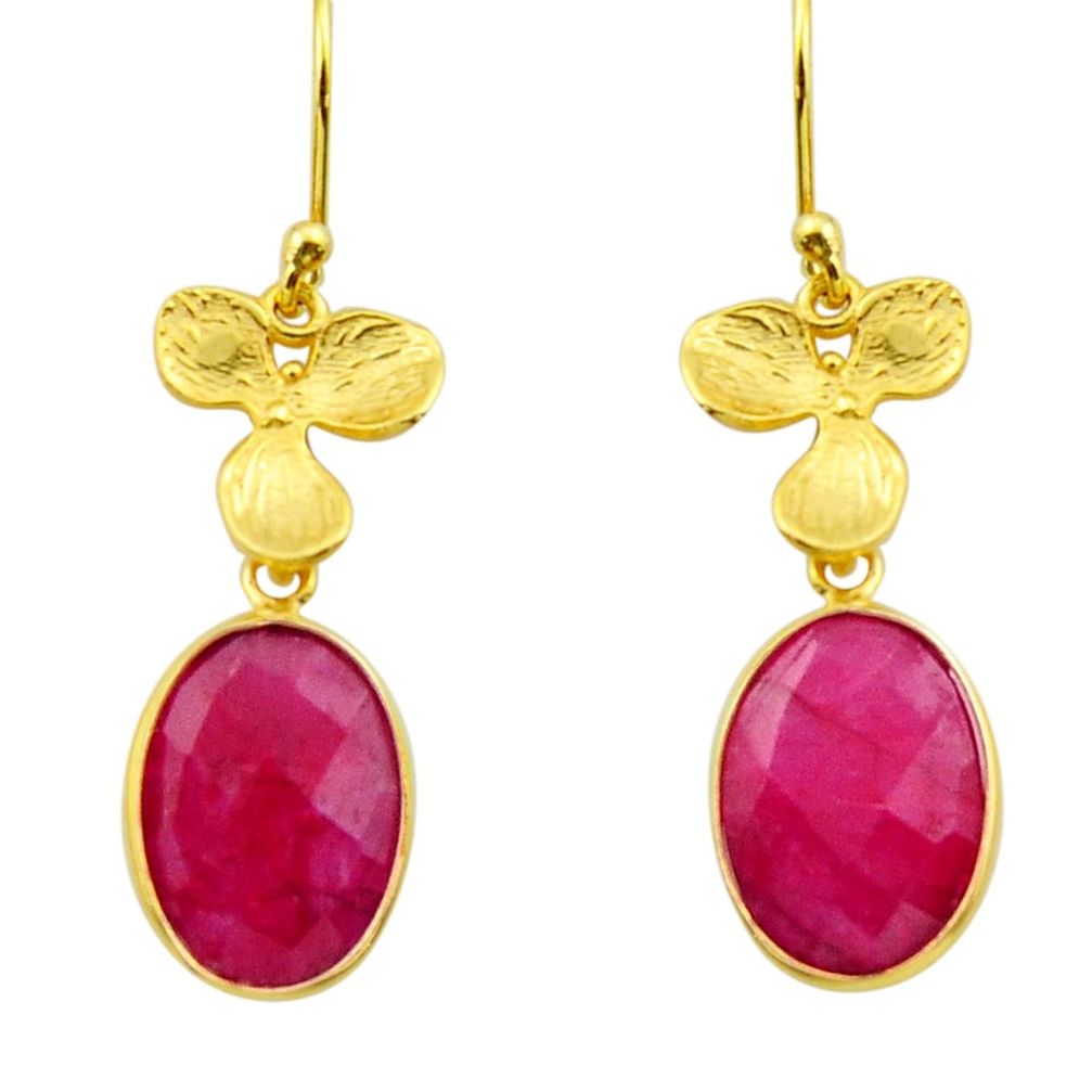 925 sterling silver 10.72cts natural red ruby 14k gold dangle earrings r32612