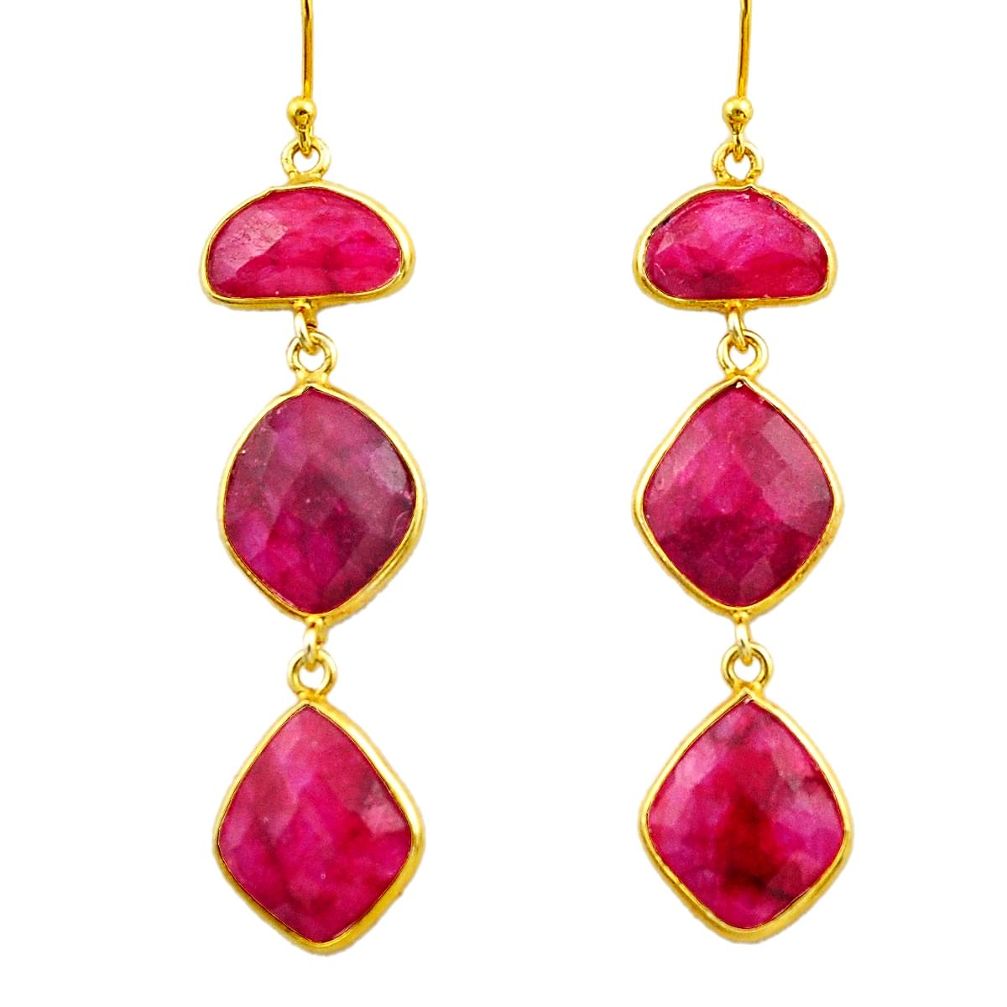 925 sterling silver 24.58cts natural red ruby 14k gold dangle earrings r32644