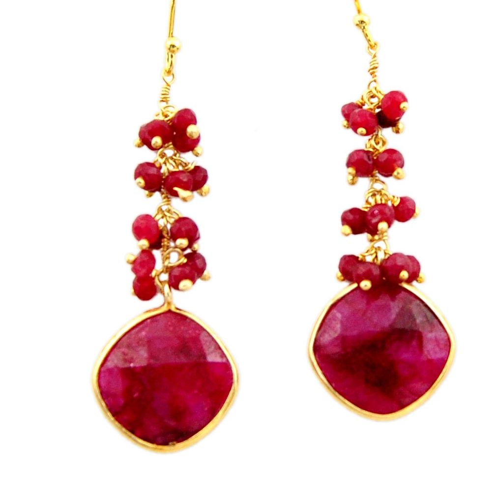 925 sterling silver 19.09cts natural red ruby 14k gold dangle earrings r32767