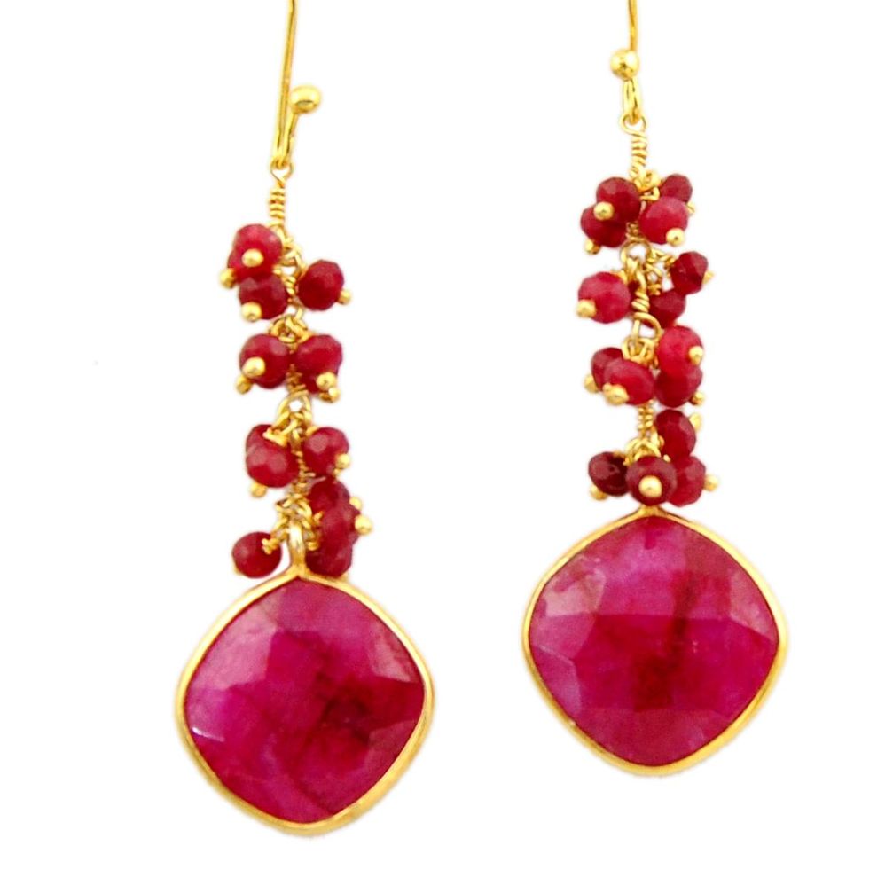 925 sterling silver 19.73cts natural red ruby 14k gold dangle earrings r32770