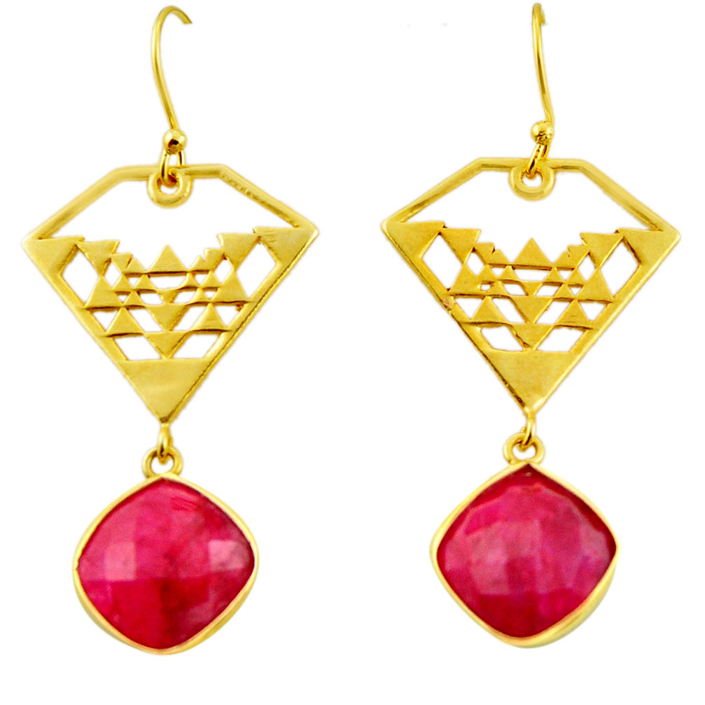 925 sterling silver 15.97cts natural red ruby 14k gold dangle earrings r32844