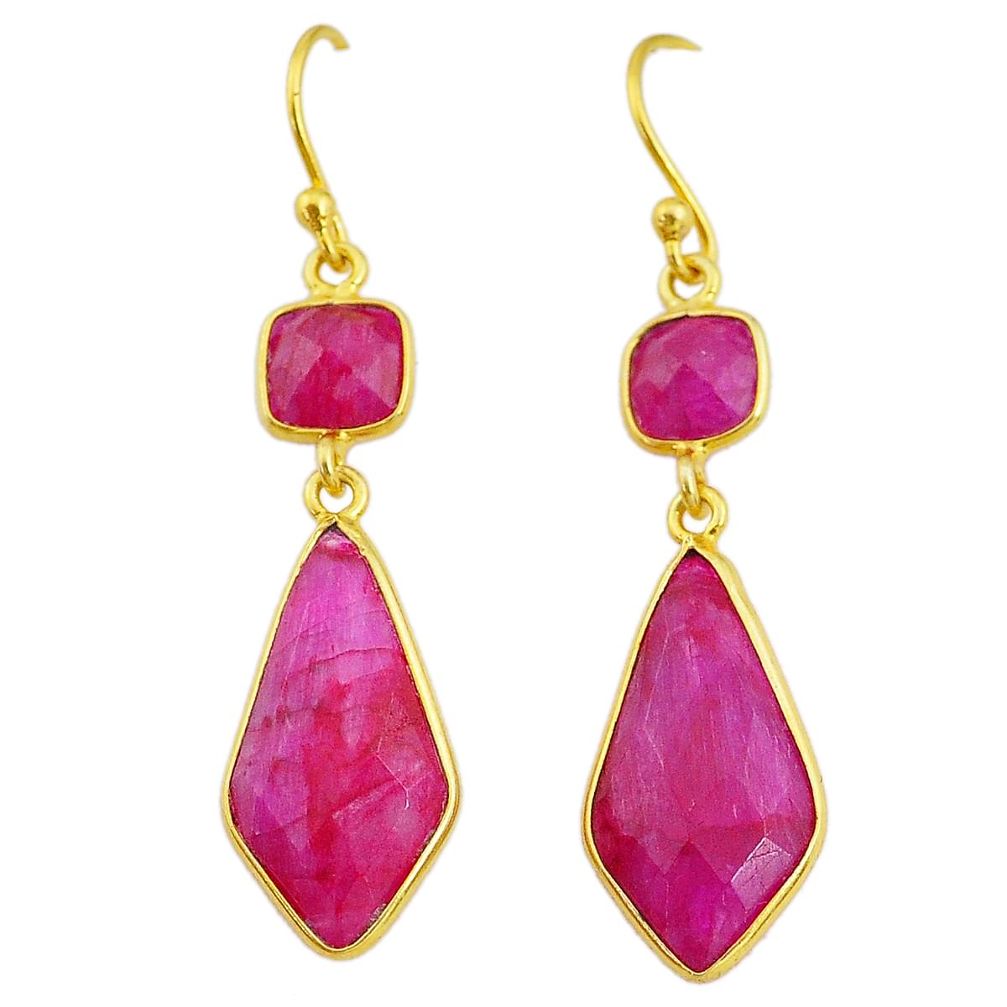 14.85cts natural red ruby 14k gold handmade dangle earrings t11644