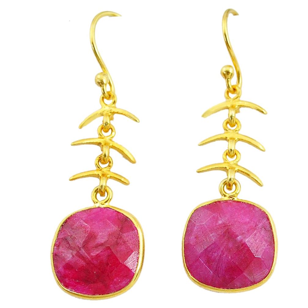 11.23cts natural red ruby 14k gold handmade dangle earrings t11664