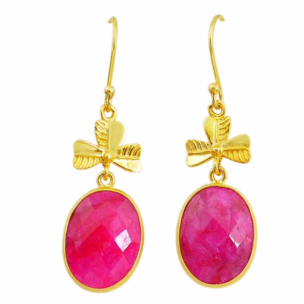 Handmade 18.17cts natural red ruby 14k gold dangle earrings t16456