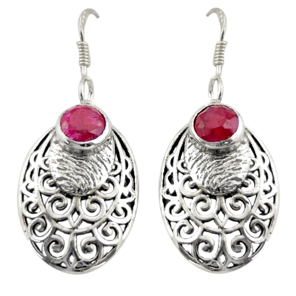 925 sterling silver 2.28cts natural red ruby dangle earrings jewelry d47048