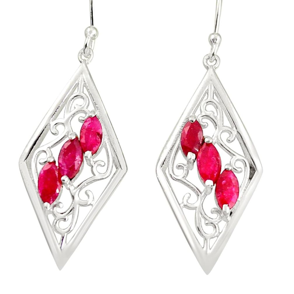 925 sterling silver 6.25cts natural red ruby dangle earrings jewelry r36676