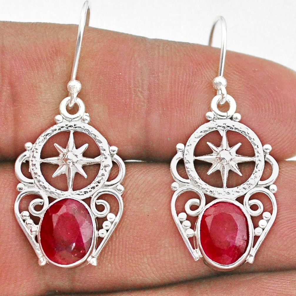 925 sterling silver 6.26cts natural red ruby dangle earrings jewelry t47011