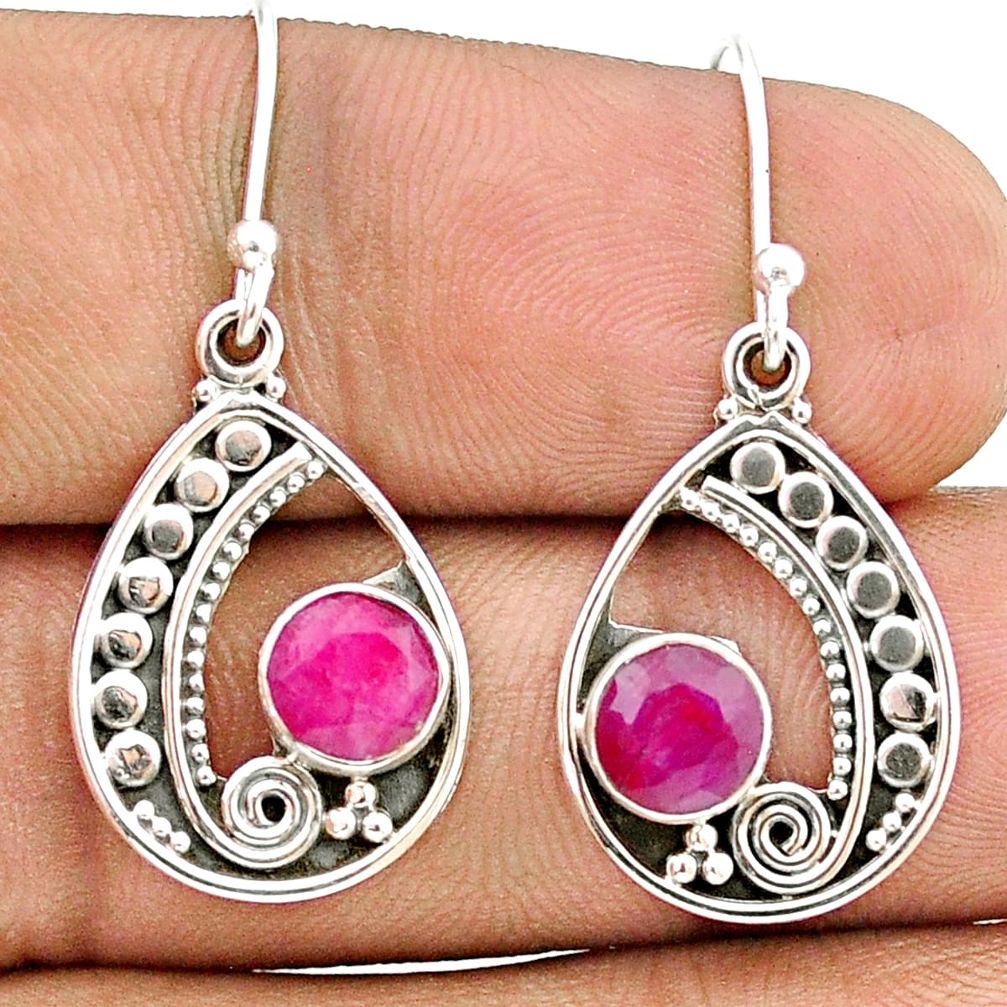 925 sterling silver 4.43cts natural red ruby dangle earrings jewelry u33446