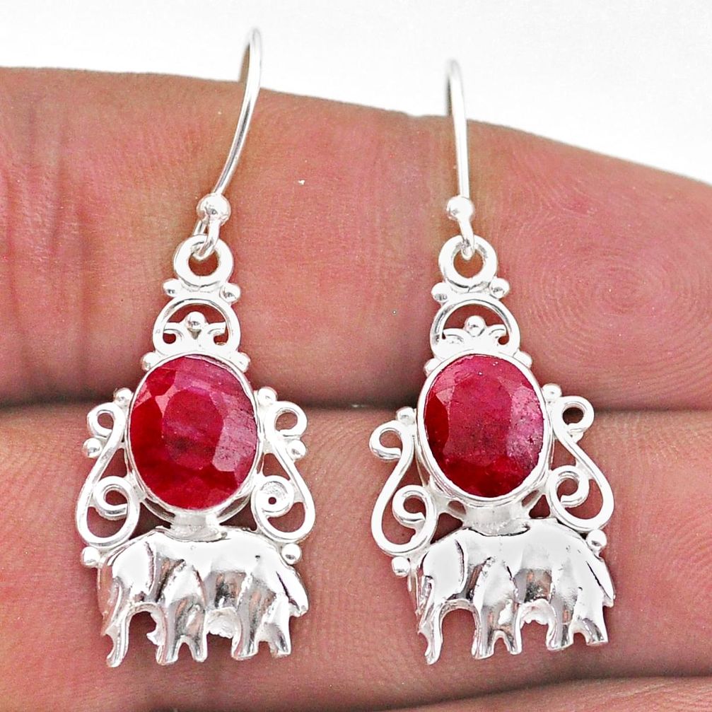 925 sterling silver 5.82cts natural red ruby elephant earrings jewelry t47020