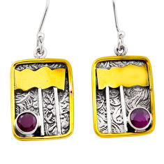 925 sterling silver 1.98cts natural red ruby gold dangle earrings jewelry n27889