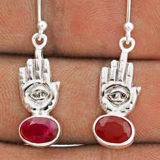 925 sterling silver 3.29cts natural red ruby hand of god hamsa earrings t85331