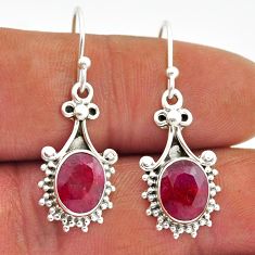 925 sterling silver 6.12cts natural red ruby oval dangle earrings jewelry n19366
