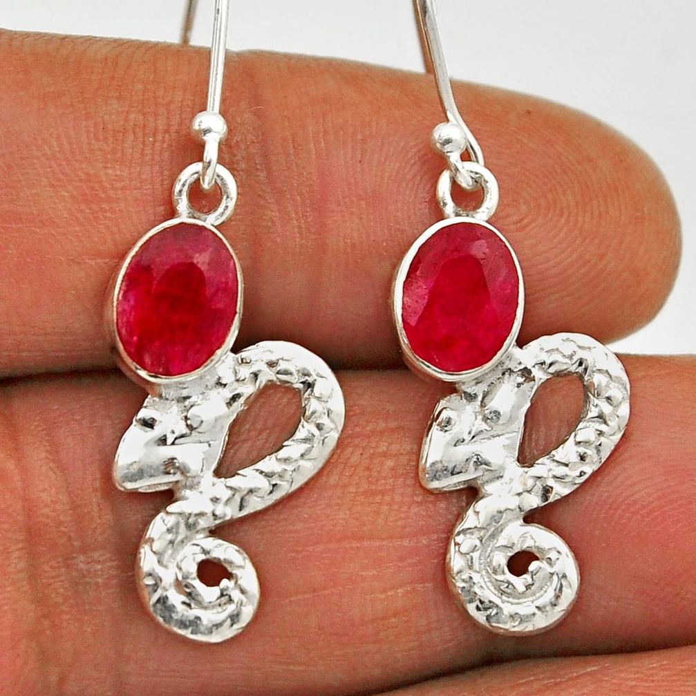 925 sterling silver 4.26cts natural red ruby oval snake earrings jewelry n28004