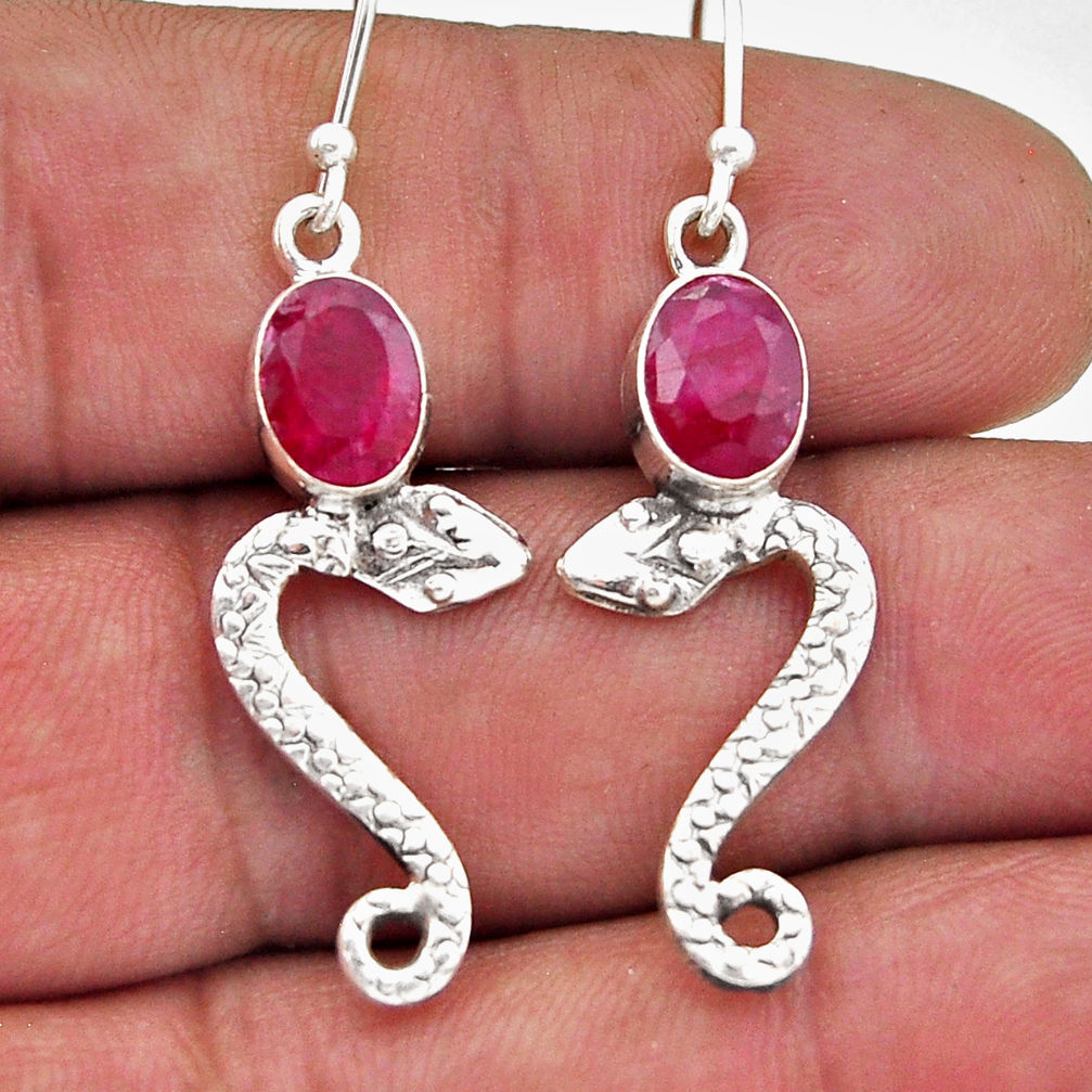 925 sterling silver 3.90cts natural red ruby oval snake earrings jewelry n46626