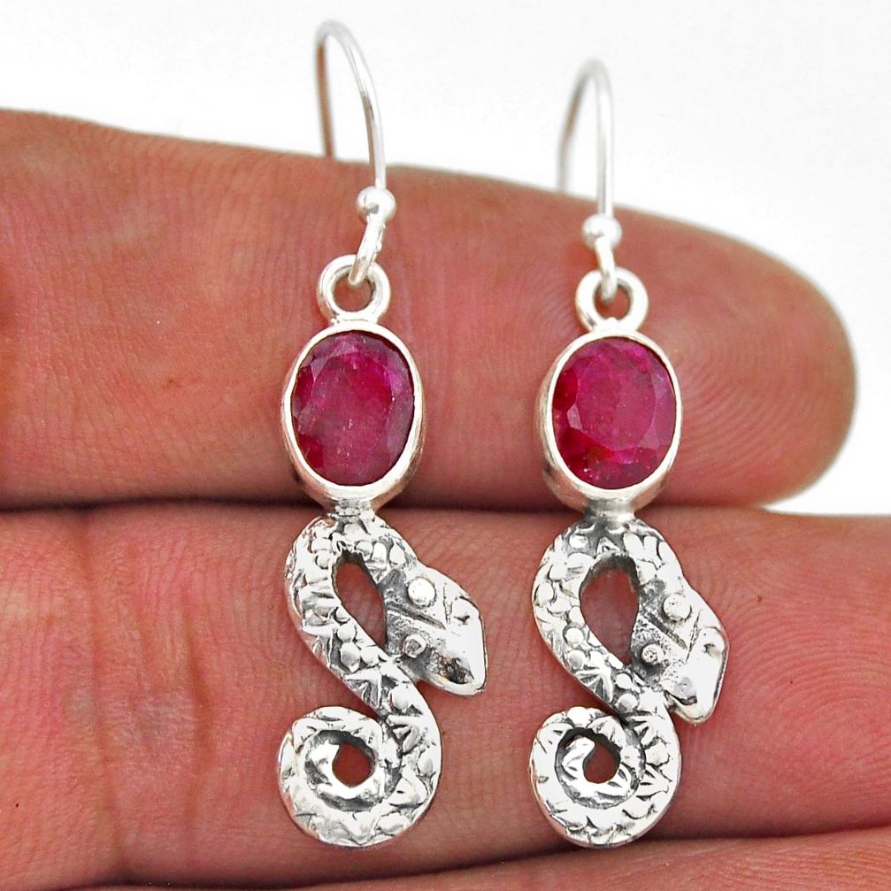 925 sterling silver 4.27cts natural red ruby oval snake earrings jewelry n47083