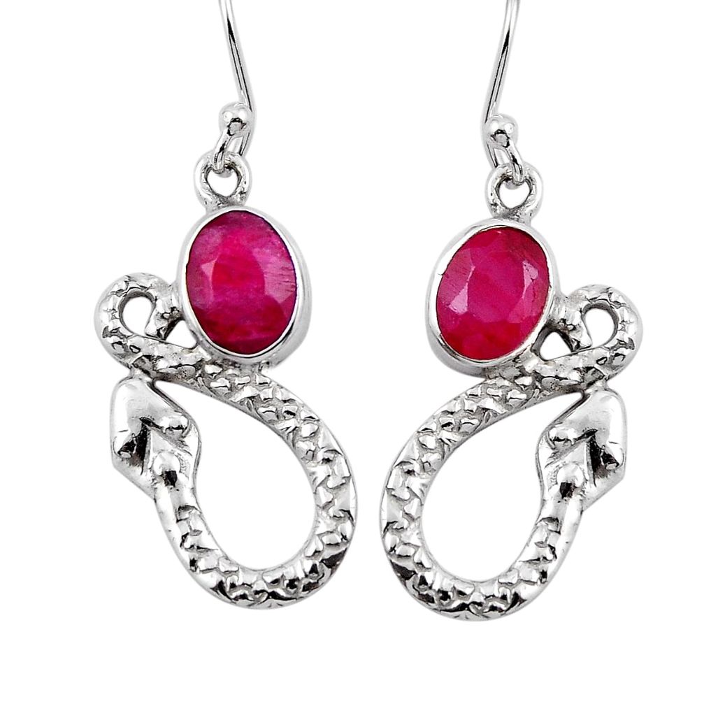 925 sterling silver 4.15cts natural red ruby oval snake earrings jewelry y43876