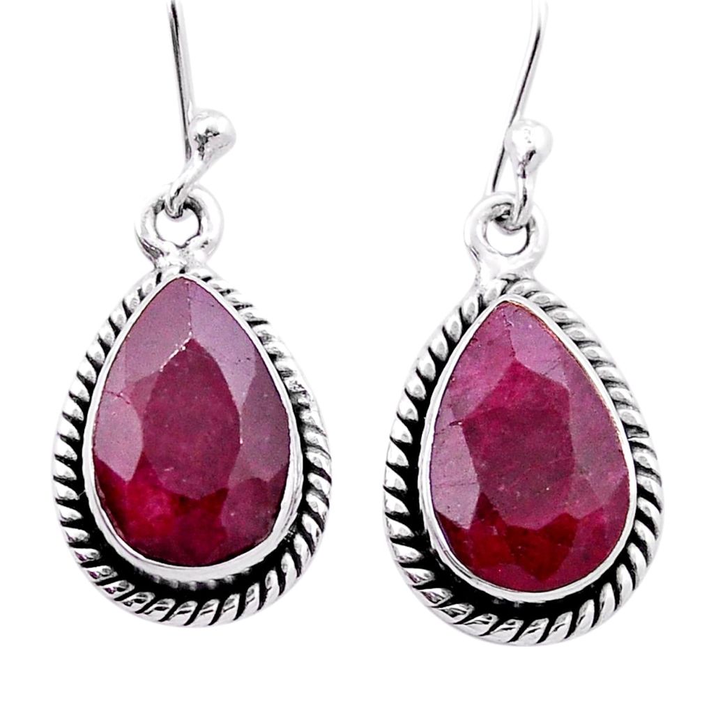 925 sterling silver 8.33cts natural red ruby pear dangle earrings jewelry n42371