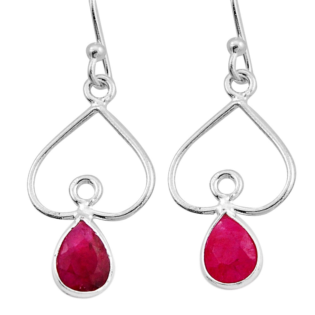 925 sterling silver 2.79cts natural red ruby pear dangle earrings jewelry n4713