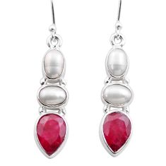 925 sterling silver 11.06cts natural red ruby pearl earrings jewelry t74104