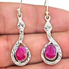 925 sterling silver 4.21cts natural red ruby snake earrings jewelry t32973