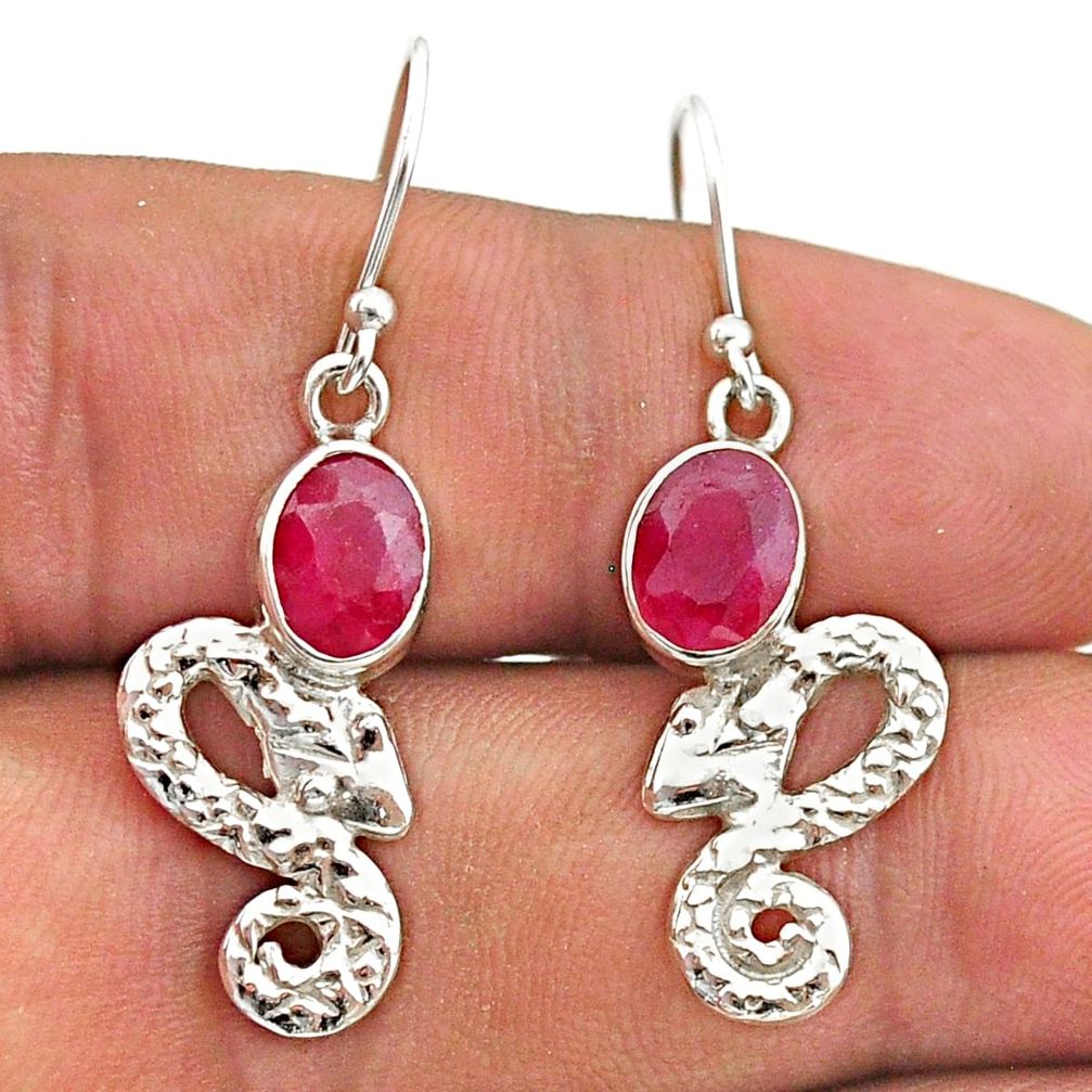 925 sterling silver 4.05cts natural red ruby snake earrings jewelry t40218