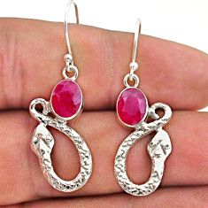 925 sterling silver 4.47cts natural red ruby snake earrings jewelry t40257