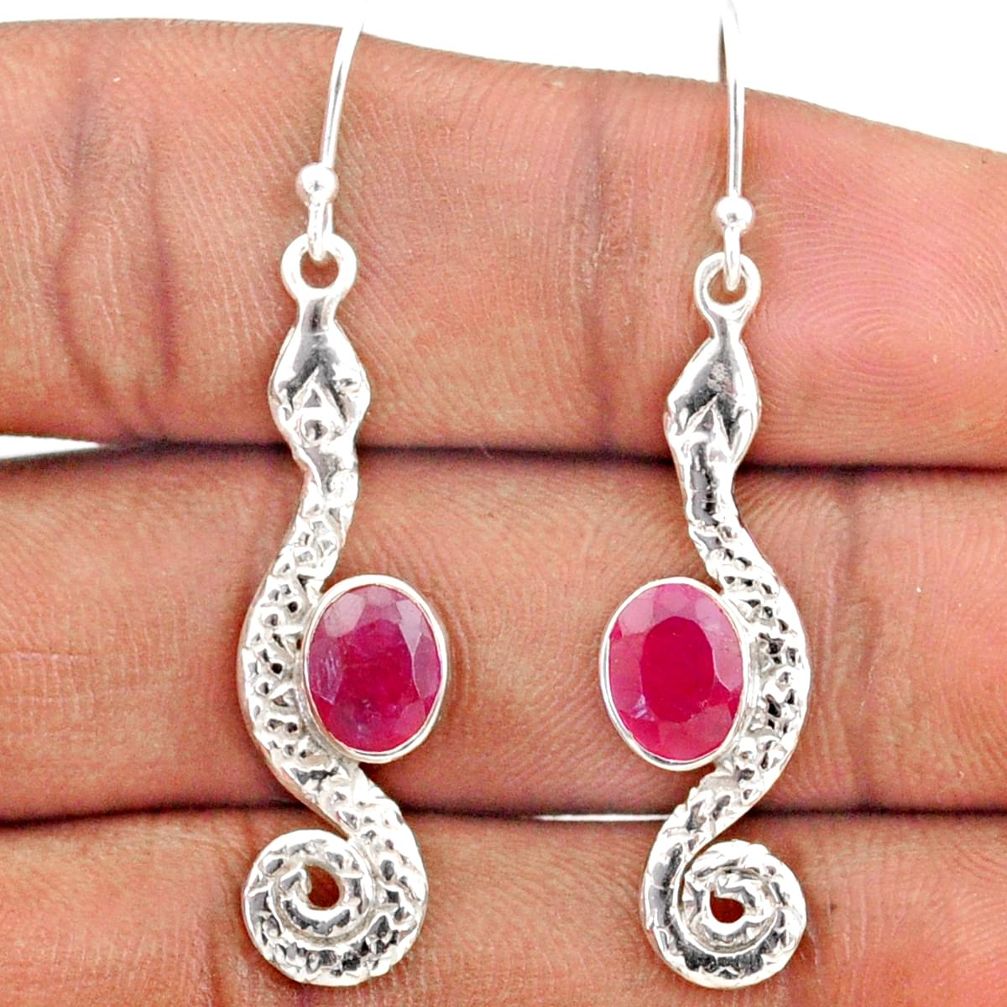 925 sterling silver 4.03cts natural red ruby snake earrings jewelry t80919