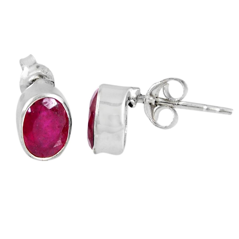 925 sterling silver 3.04cts natural red ruby stud earrings jewelry r56364